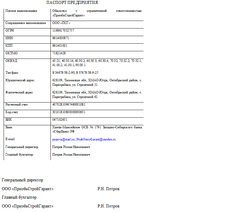 Паспорт компании образец